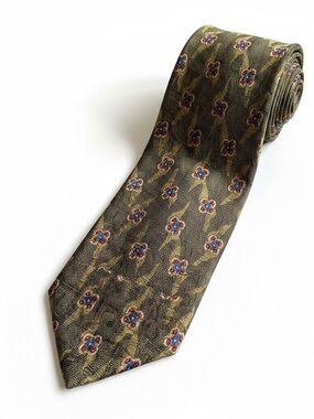 ROBERT TALBOTT Classic Floral Pattern Olive Green Men's Silk Necktie